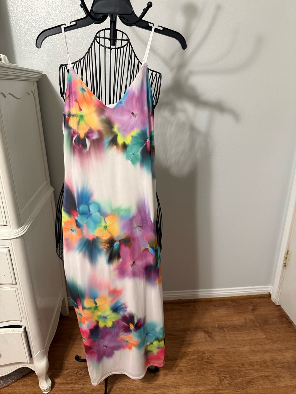 AFRM White Maxi Slip Dress with Multicolor Floral Print
